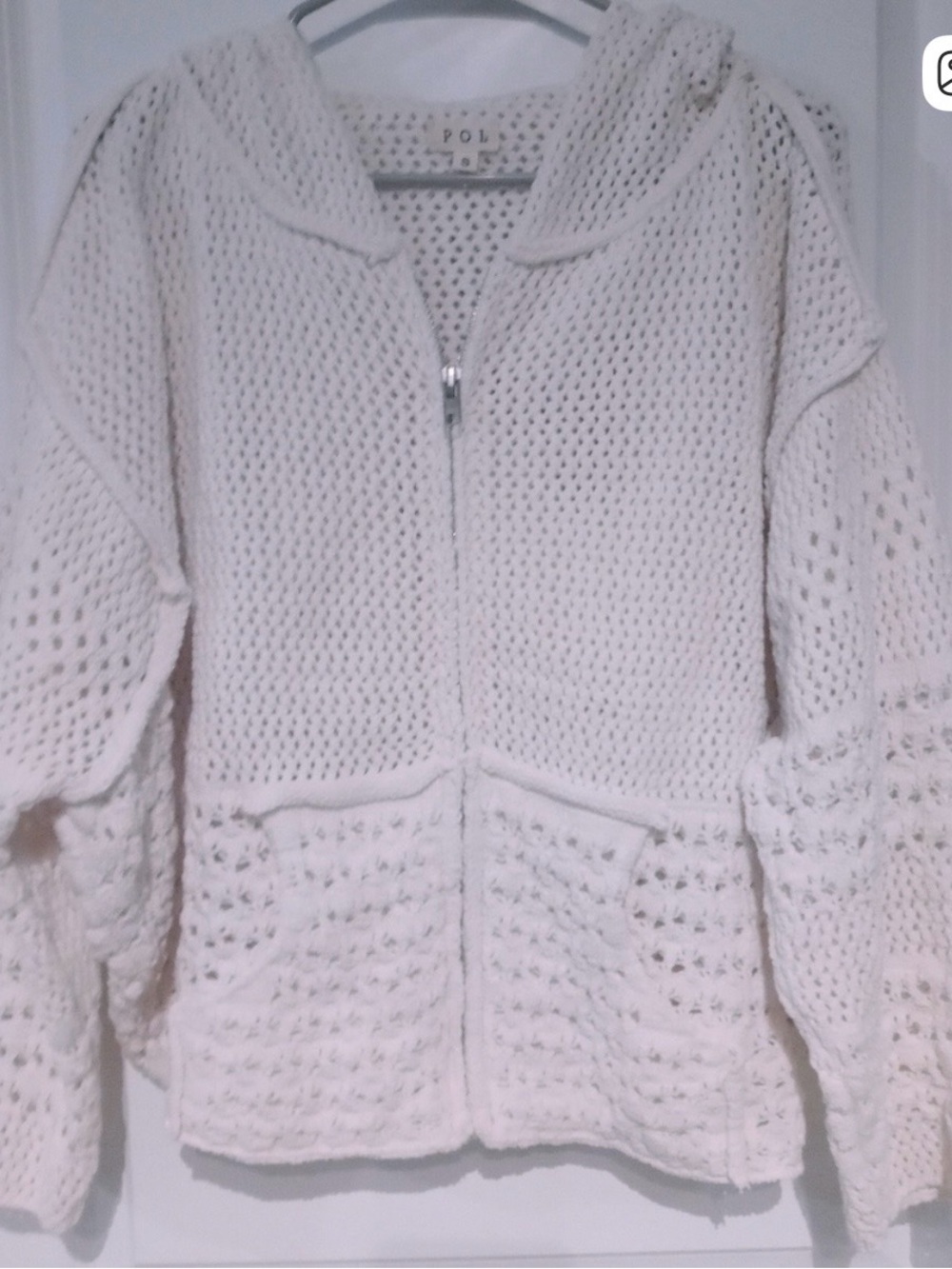 POL Cream Openwork Knit Zip Hoodie